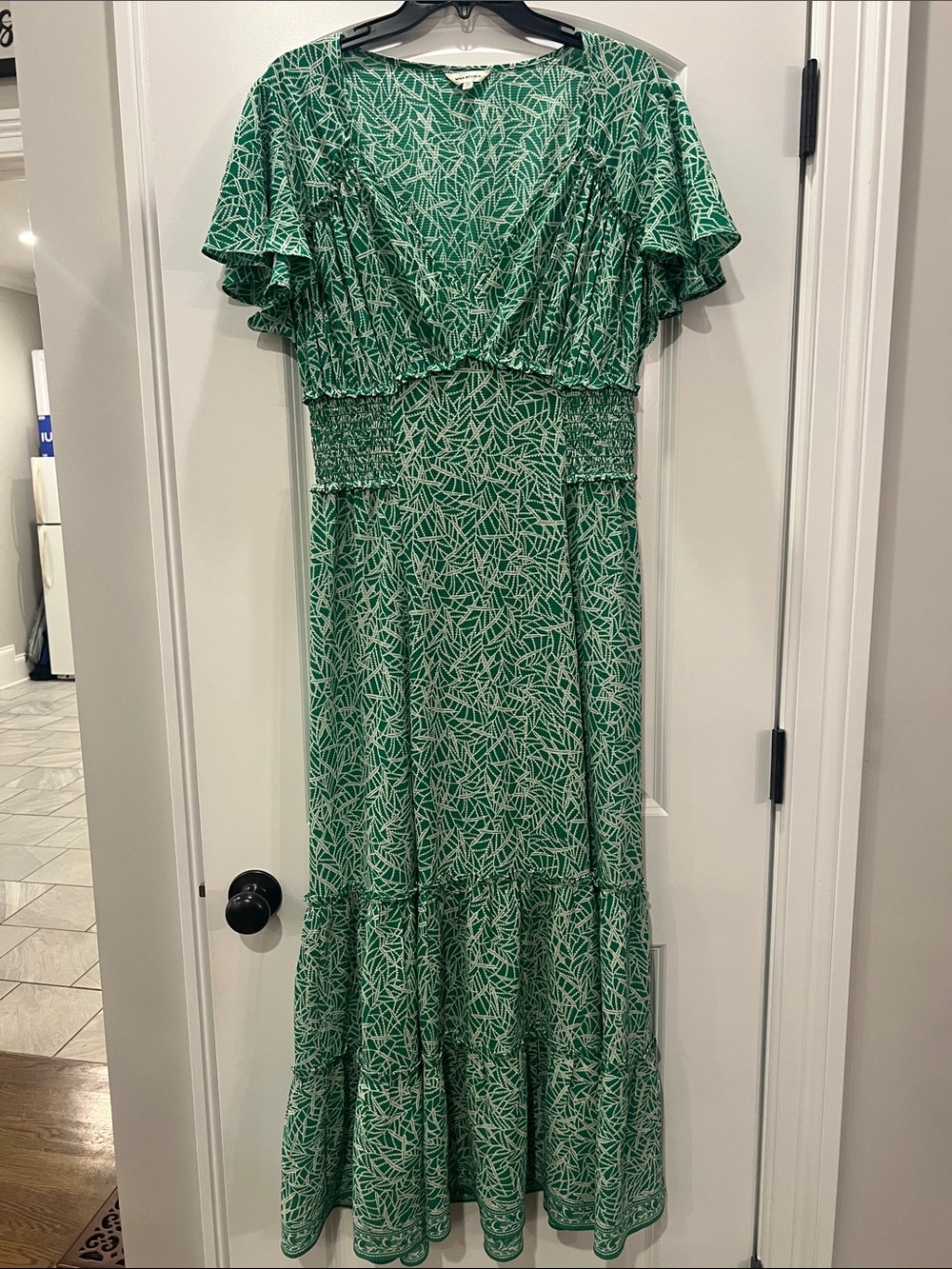 Max Studio Green Printed Flutter Sleeve Maxi Dress